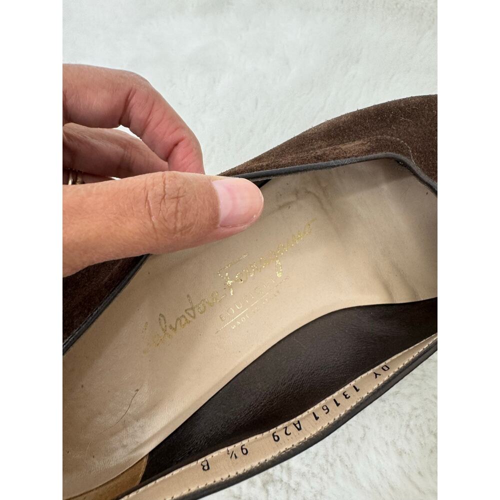 Salvatore Ferragamo Brown Suede Wedge Loafers 9.5 B - Picture 8 of 10